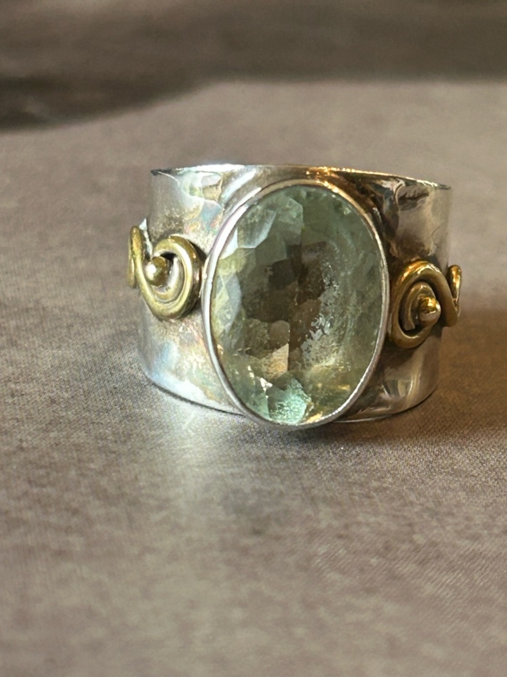 Vintage Sterling Silver Faceted Green Amethyst Gemstone Statement Ring~Size 6 - Picture 8 of 8